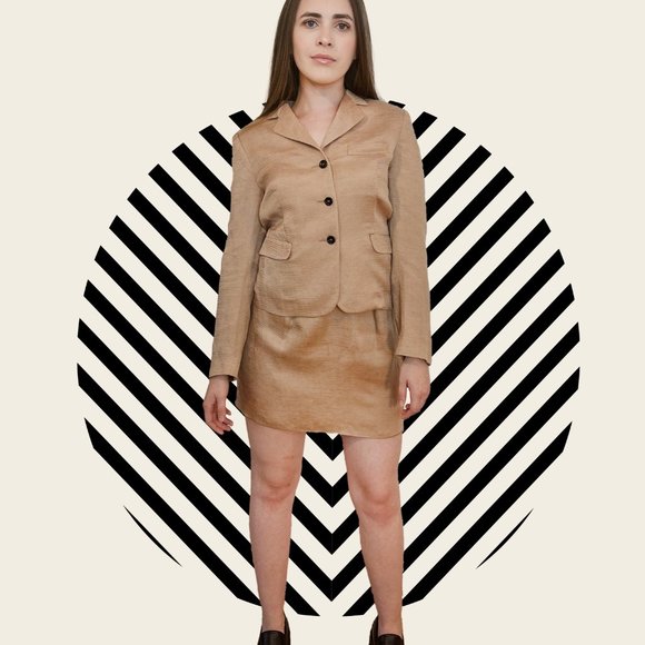 Skirt suit, single pleat slant pockets, huckabak linen fabric, MADE IN ITALY - Picture 2 of 13